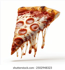 Pepperoni pizza, cheese, white background 