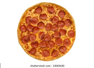 Pepperoni Pizza On White Background .