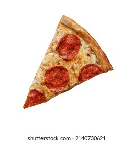 Pepperoni pizza slice isolated on white background