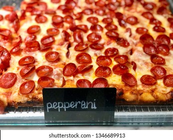 Pepperoni Pizza Slices Square Deep Dish Pieces Fresh Out Of The Oven