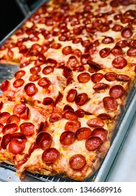 Pepperoni Pizza Slices Square Deep Dish Pieces Fresh Out Of The Oven