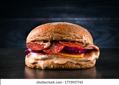 Pepperoni Sandwich With Salami And Cheese Sandwich Still Life