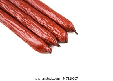 Pepperoni Snack Sticks Isolated On A White Background