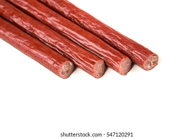 Pepperoni Snack Sticks Isolated On A White Background