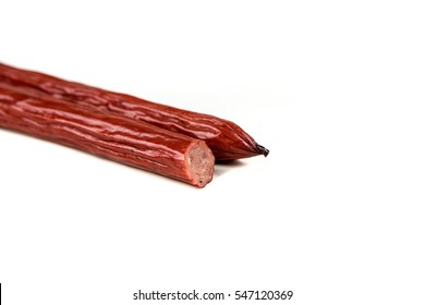 Pepperoni Snack Sticks Isolated On A White Background