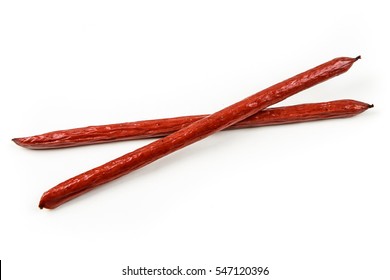 Pepperoni Snack Sticks Isolated On A White Background