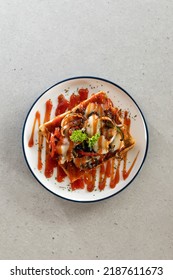 Pepperoni Toast With Mushroom Onion And Marinara Ketchup Sauce White Background