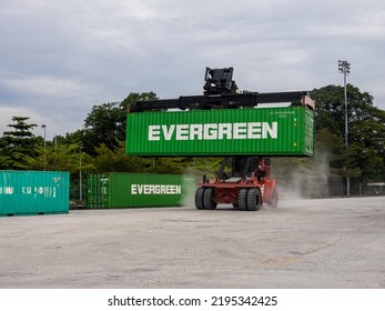 Perak, Malaysia - August 5, 2022 : Inland Port Have Container Port Terminal Working Busy In Operation Of Handling Container For Export