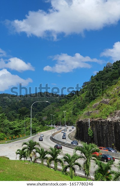 PERAK, MALAYSIA, FEBRUARY 20 2020 : Menora\
Tunnel or Meru-Menora Tunnel is a highway tunnel in Perak,\
Malaysia. It is an 800-metre tunnel on the North–South Expressway\
Northern Route near\
Jelapang.