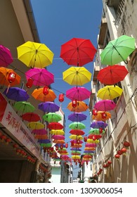 Street Installation Colorful Beautiful Umbrellas Floating Stock Photo ...