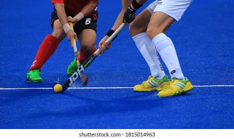 PERAK, MALAYSIA : Hockeys Player Control The Ball At 24th Men`s International Hockey Tournament Sultan Azlan Shah Cup On 2015, At Stadium Azlan Shah, Ipoh, Perak, On 05-12 April. 