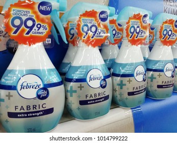 Perak, Malaysia - January 26th 2018 : The New Febreeze Fabric Freshener Spray Bottles On Display At A Retail Supermarket For Sale For Customers.