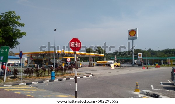 Perak,\
Malaysia - July 21, 2017: Shell gas station background in Perak,\
Malaysia. Royal Dutch Shell sold its Australian Shell retail\
operations to Dutch company Vitol in 2014. \
