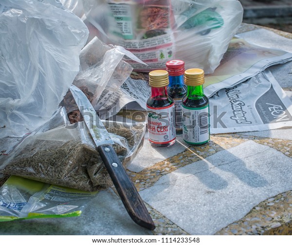 Perak Malaysia May 3018 Three Bottles Food And Drink Stock Image