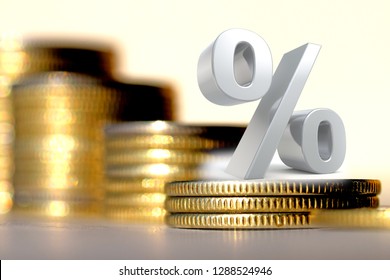 Percent sign on a background of money . The concept of changes in Bank interest rates . - Shutterstock ID 1288524946
