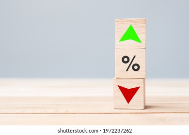 Percentage To UP And Down Arrow Symbol Icon On Table. Interest Rate, Stocks, Financial, Ranking, Mortgage Rates And Cut Loss Concept