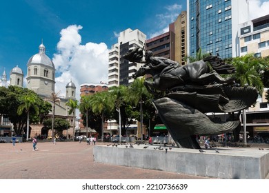 Pereira, Risaralda, Colombia. February 3, 2022: Bolívar Nude Sculpture In Bolívar Park.