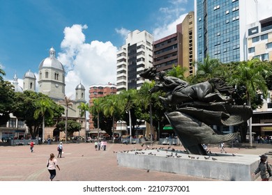 Pereira, Risaralda, Colombia. February 3, 2022: Bolívar Nude Sculpture In Bolívar Park.