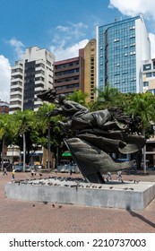 Pereira, Risaralda, Colombia. February 3, 2022: Bolívar Nude Sculpture In Bolívar Park.