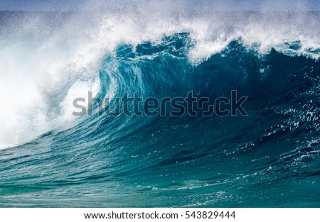 A Perfect big breaking Ocean barrel wave on the north shore of Oahu Hawaii