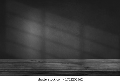 perfect black wall and wood table - Shutterstock ID 1782205562