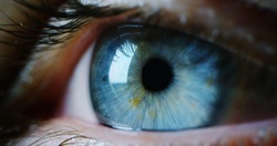 Macro Olho Azul Perfeito Em Um Ambiente Estéril E Visão Perfeita Na Resolução 6k, Conceito, A Visão Do Futuro E Conceito De Vida Saudável. Veja Precisa E Direta Para O Alvo.