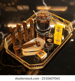 The perfect combination of fine cigars and a refreshing cocktail, creating an atmosphere of refined elegance