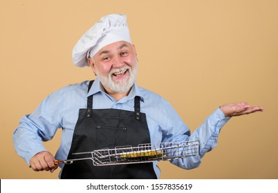 Perfect Day For Barbecue. Kitchen Rules. Prepare Dinner For Family. Family Weekend. Senior Man In Chef Hat. Cook Men With Beard. Cooking Utensils For Barbecue. Prefer Grill Food. Picnic And Barbecue.