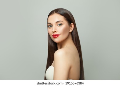 Perfect Female Model Face On White Background. Skincare And Facial Treatment Concept