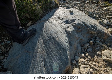 Perfect Glacial Striae On Rock Outcrop In Aosta Valley, Italy