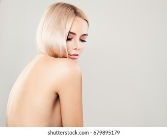 Perfect Healthy Woman On Background With Copy Space, Female Back. Spa Beauty, Facial Treatment And Cosmetology Concept