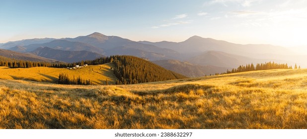 Perfect landscape of a rolling countryside on a sunny day. Location place Carpathian mountains, Ukraine, Europe. Vibrant photo wallpaper. Summer holiday destinations. Discover the beauty of earth. - Powered by Shutterstock