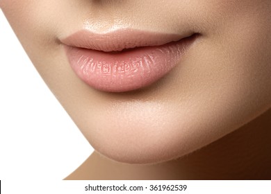 Perfect Lips. Sexy Girl Mouth Close Up. Beauty Young Woman Smile. Natural Plump Full Lip. Lips Augmentation. Close Up Detail