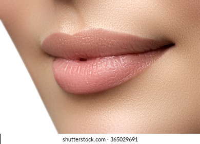 Perfect Lips. Sexy Girl Mouth Close Up. Beauty Young Woman Smile. Natural Plump Full Lip. Lips Augmentation. Close Up Detail