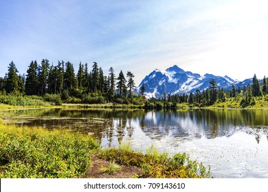 Perfect Mt Baker reflection view in Picture Lake, WA, USA. - Shutterstock ID 709143610