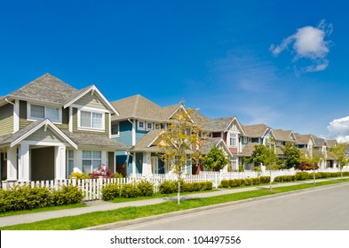 A Perfect Neighborhood. Houses In Suburb At Spring In The North America