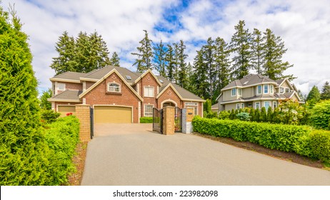 A Perfect Neighborhood. Houses In Suburb At Spring In The North America