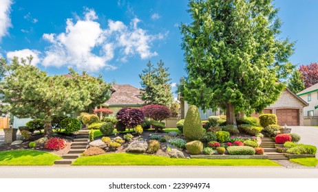 A Perfect Neighborhood. Houses In Suburb At Spring In The North America