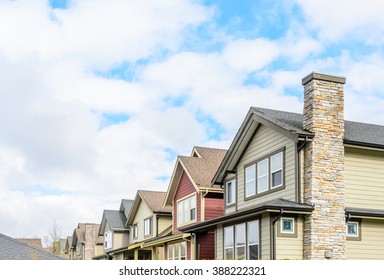 A Perfect Neighborhood. Houses In Suburb At Spring In The North America.