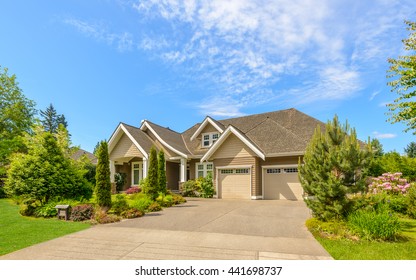 A Perfect Neighborhood. Houses In Suburb At Spring In The North America