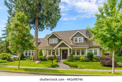 A Perfect Neighborhood. Houses In Suburb At Spring In The North America