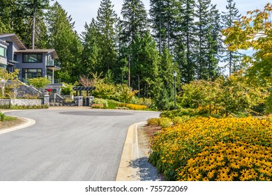 A Perfect Neighborhood. Houses In Suburb At Spring In The North America