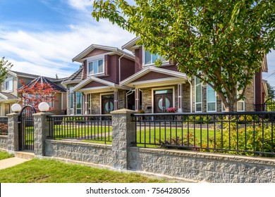 A Perfect Neighborhood. Houses In Suburb At Spring In The North America