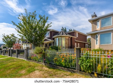 A Perfect Neighborhood. Houses In Suburb At Spring In The North America