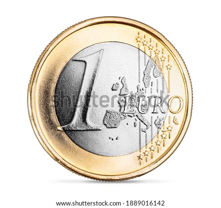 perfect new silver golden one euro coin from europe isolated on white background. european currency business financial concept