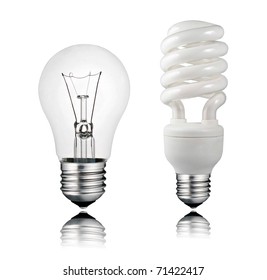 Perfect Normal and Saver Lightbulb with Reflection Isolated on White Background - Powered by Shutterstock