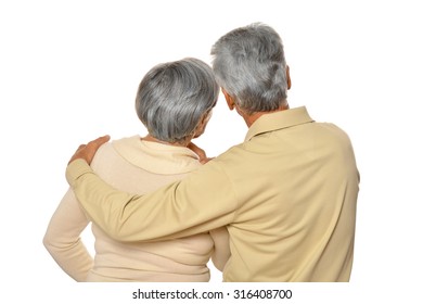 Perfect Old Couple On A White Background,back View