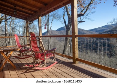 Perfect Peaceful Rocking Chair Mountain Background Stock Photo