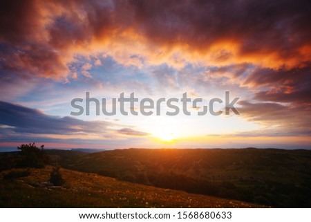 Perfect red clouds illuminated by the beams of the sun. Scenic image of textured sky. Photo of ecology concept. Natural wallpaper background. Epic sky in summer weather. Discover the beauty of earth.