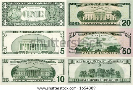 Perfect reference for designers! Every denomination of U.S. currency in one image. Contains true macro close-up's, better than 1:1 magnification at 300 DPI. Each bill has it's own clipping path.